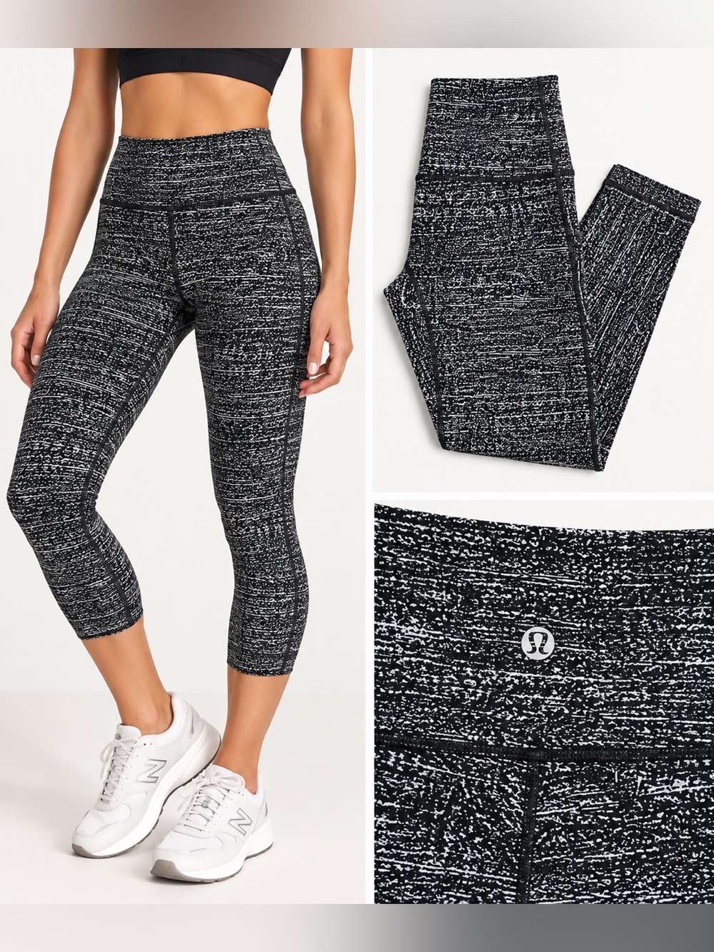 Lululemon Wunder Under Hi-Rise 1/2 Tight 17” Air Time White Black Size 4
